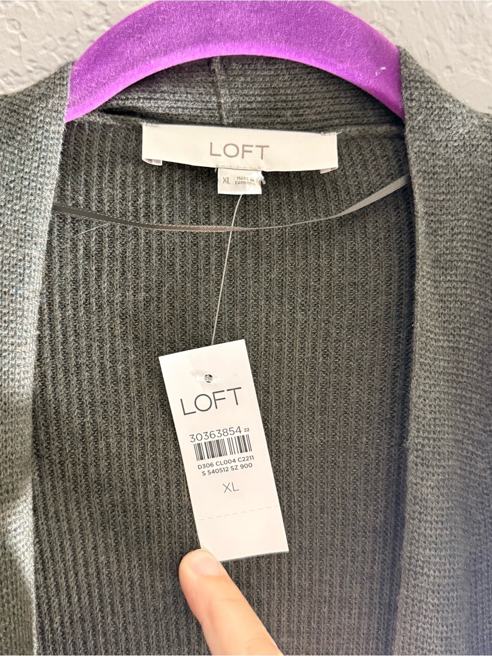 LOFT Olive Open-Front Ribbed Cardigan - Picture 2 of 6